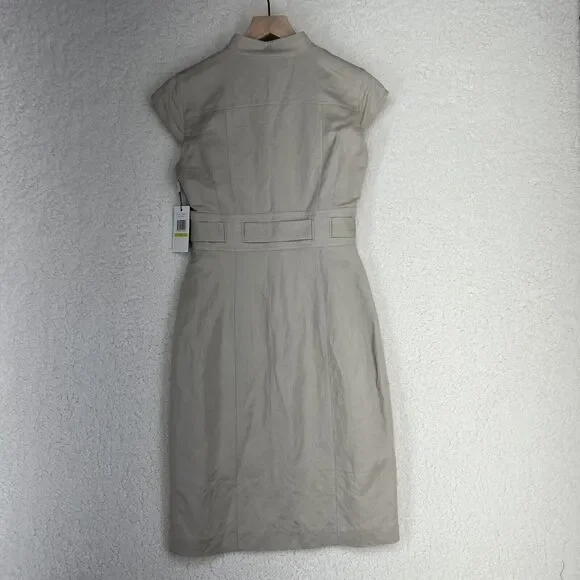 NWT Calvin Klein Khaki Belted TieWaist Womens Career Dress SIZE 4 Safari Midi - Picture 6 of 8